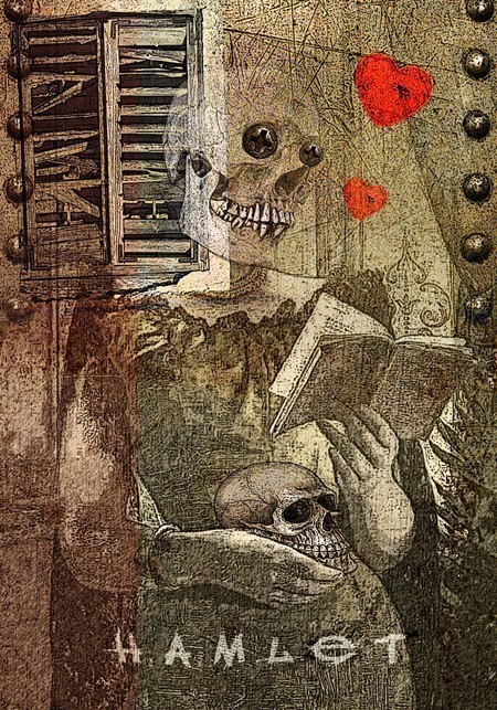 Reading Hamlet at window 